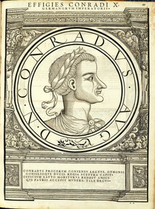 Corrado I, illustrazione da Imperatorum romanorum omnium orientalium et occidentalium verissimae imagines ex antiquis numismatis, xilografia di Rudolph Wyssenbach, stampata da Andreas Gesner, Zurigo da Hans Rudolf Manuel Deutsch